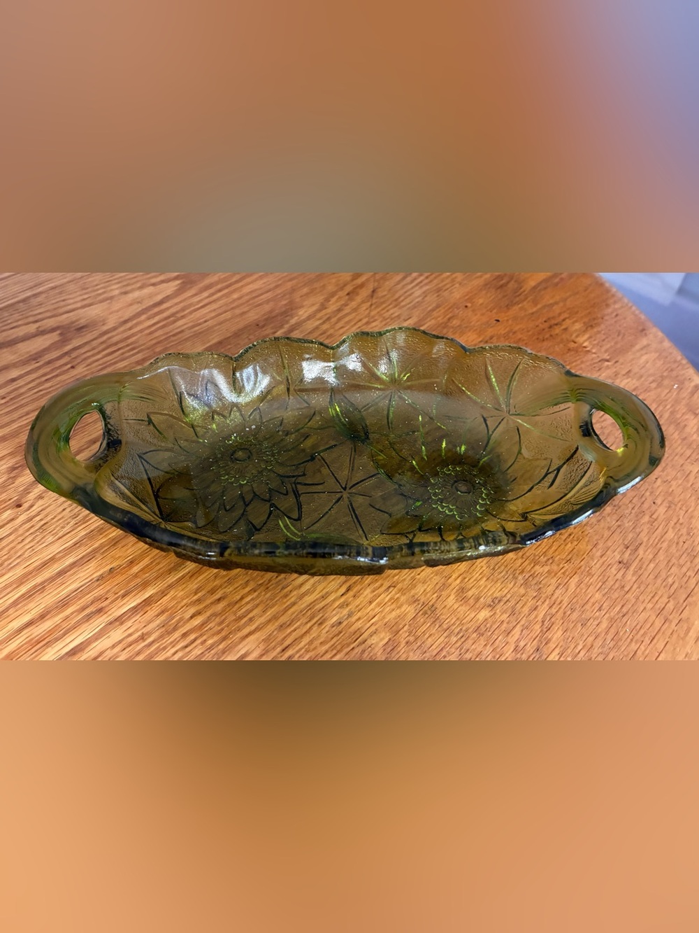 VTG Indiana Green Glass Relish Tray/Trinket Dish
